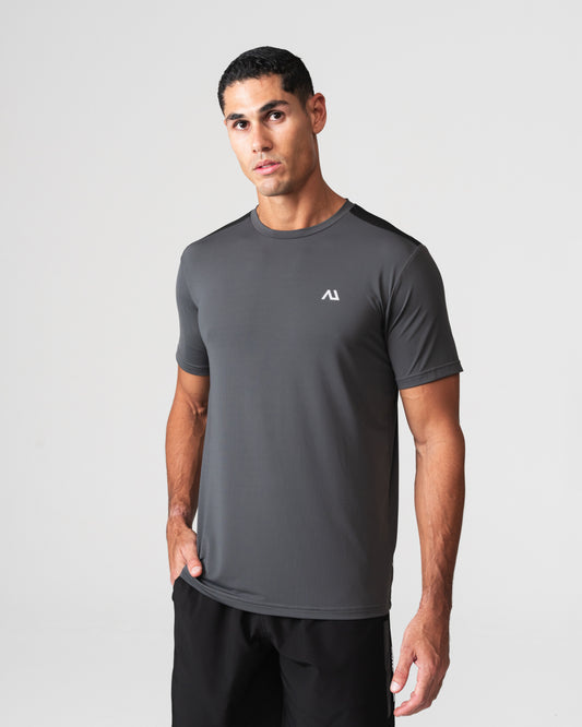SRG T-Shirt in Carbon Black, front view on model