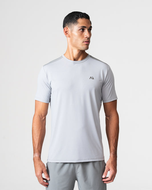 SRG T-Shirt in Titanium Grey, front view on model
