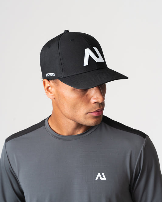 SRG Cap in Black, worn by model, front view