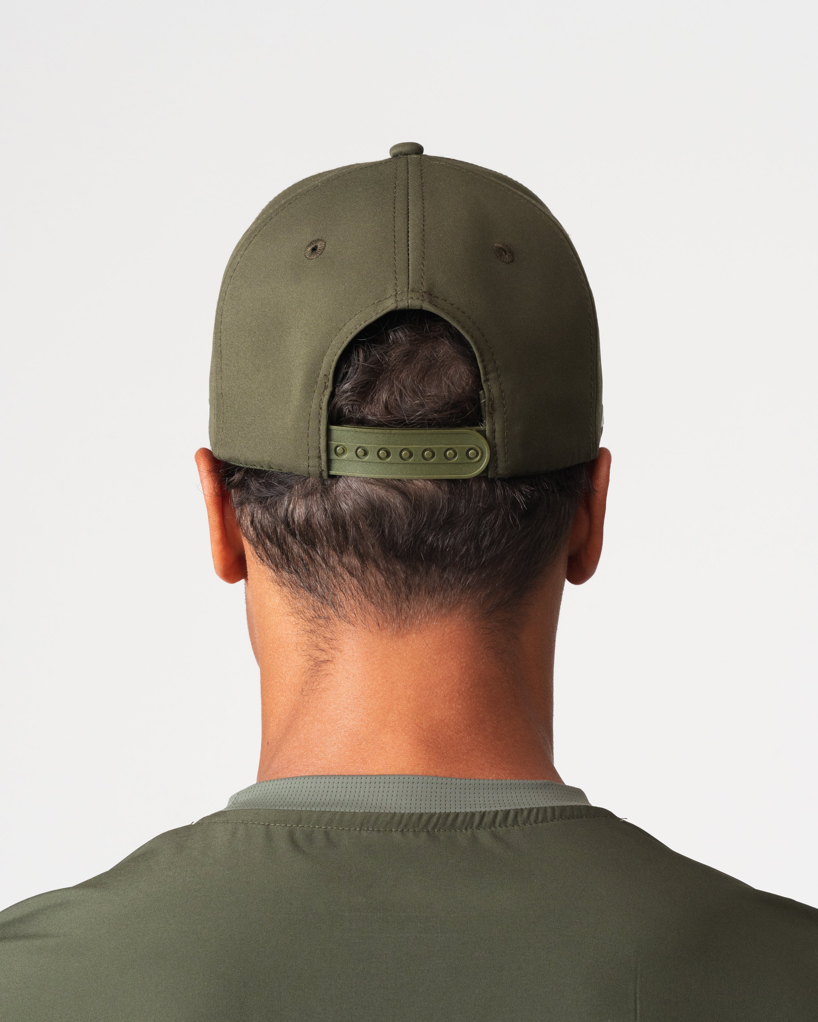 SRG Cap in Deep Olive, back view showing snapback closure