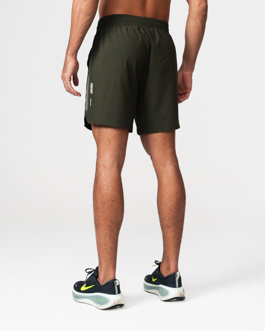 SRG Short in Deep Olive, back view on model