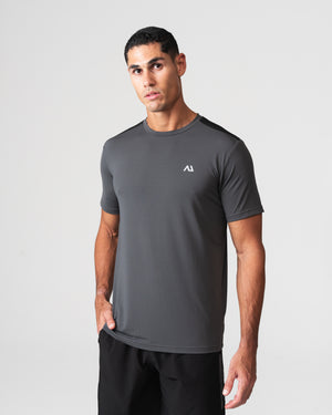 SRG T-Shirt in Carbon Black, front view on model