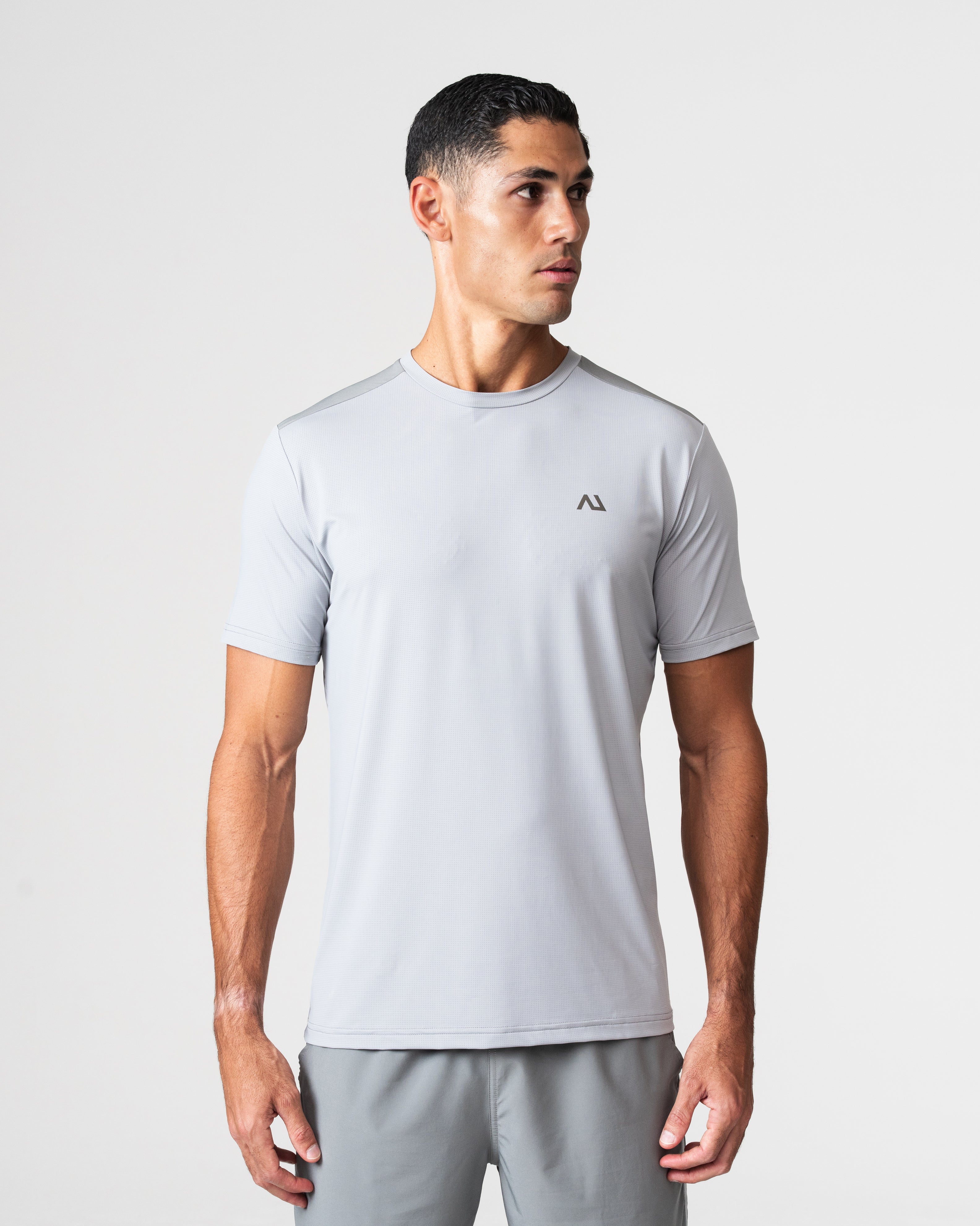 SRG T-Shirt in Titanium Grey, front view on model