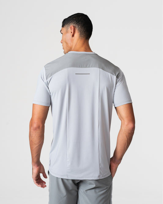 SRG T-Shirt in Titanium Grey, back view on model