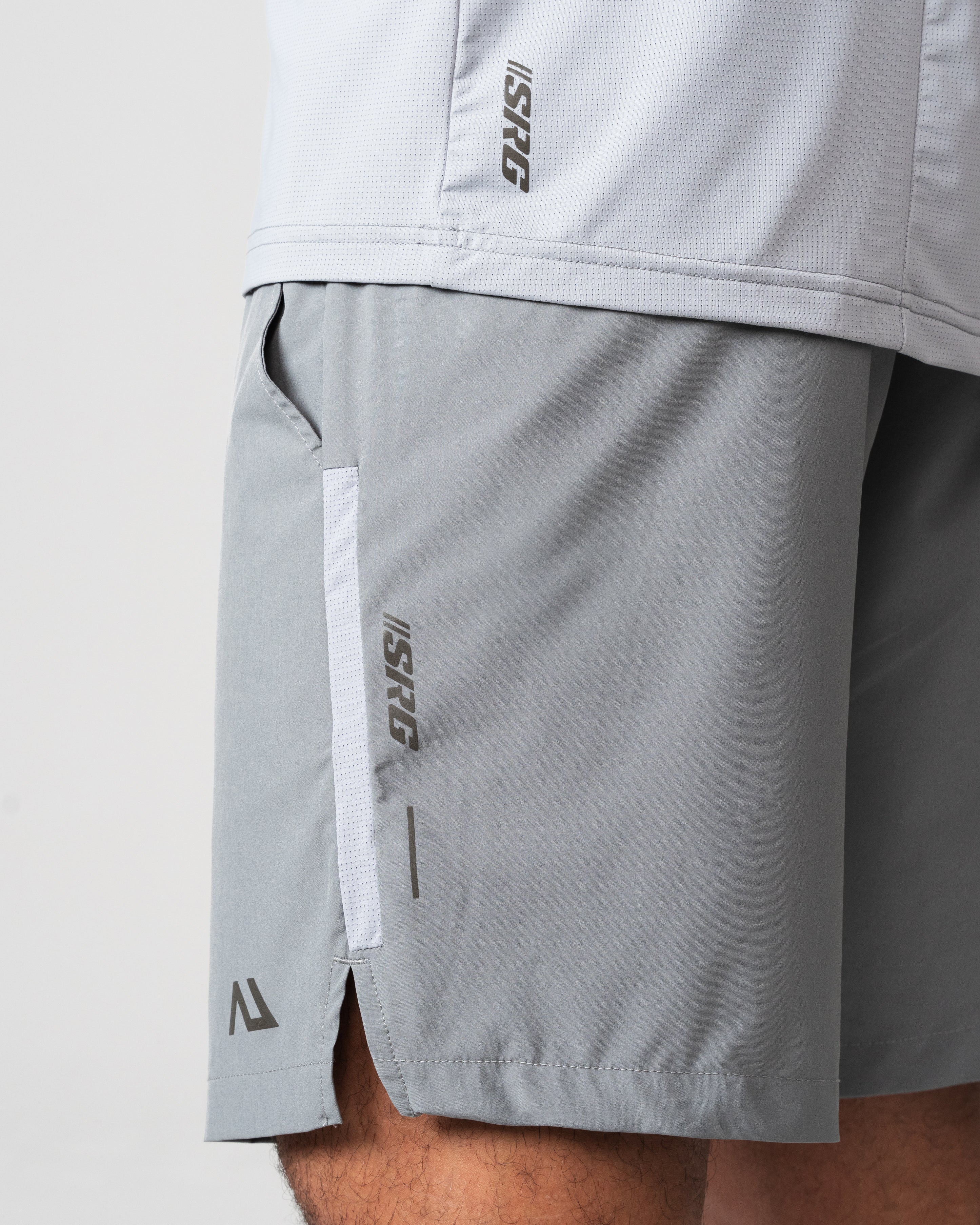 SRG T-Shirt in Titanium Grey, close-up of hem and SRG taping
