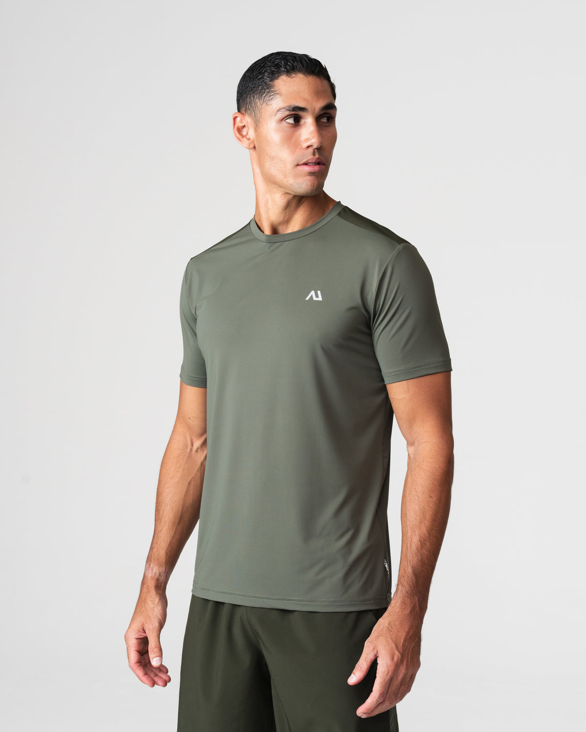 SRG T-Shirt in Deep Olive, front view on model