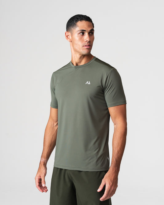 SRG T-Shirt in Deep Olive, front view on model