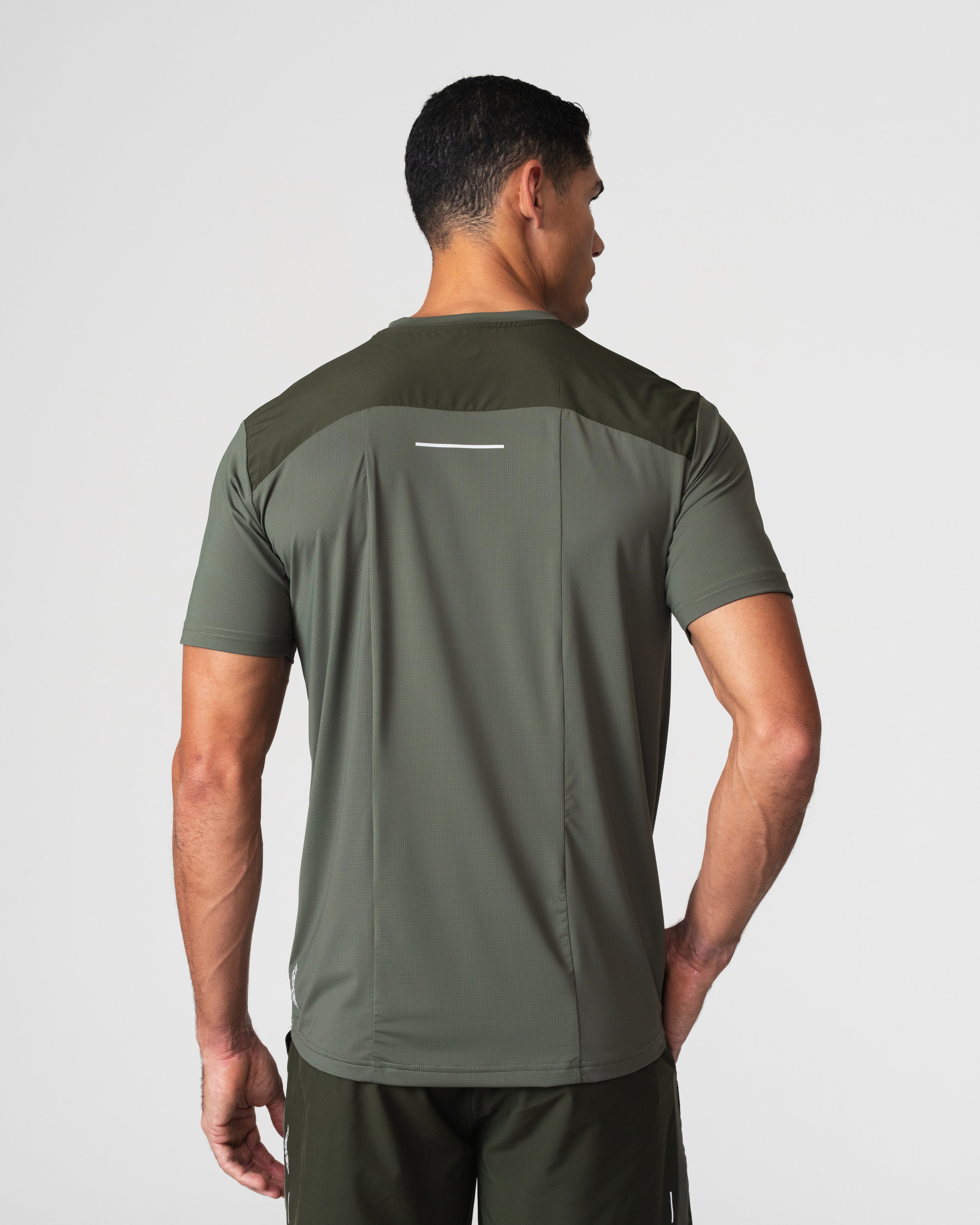 SRG T-Shirt in Deep Olive, back view on model