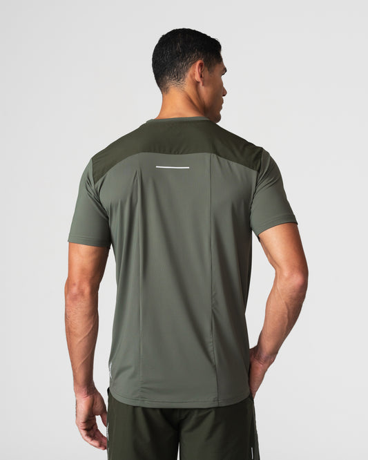 SRG T-Shirt in Deep Olive, back view on model