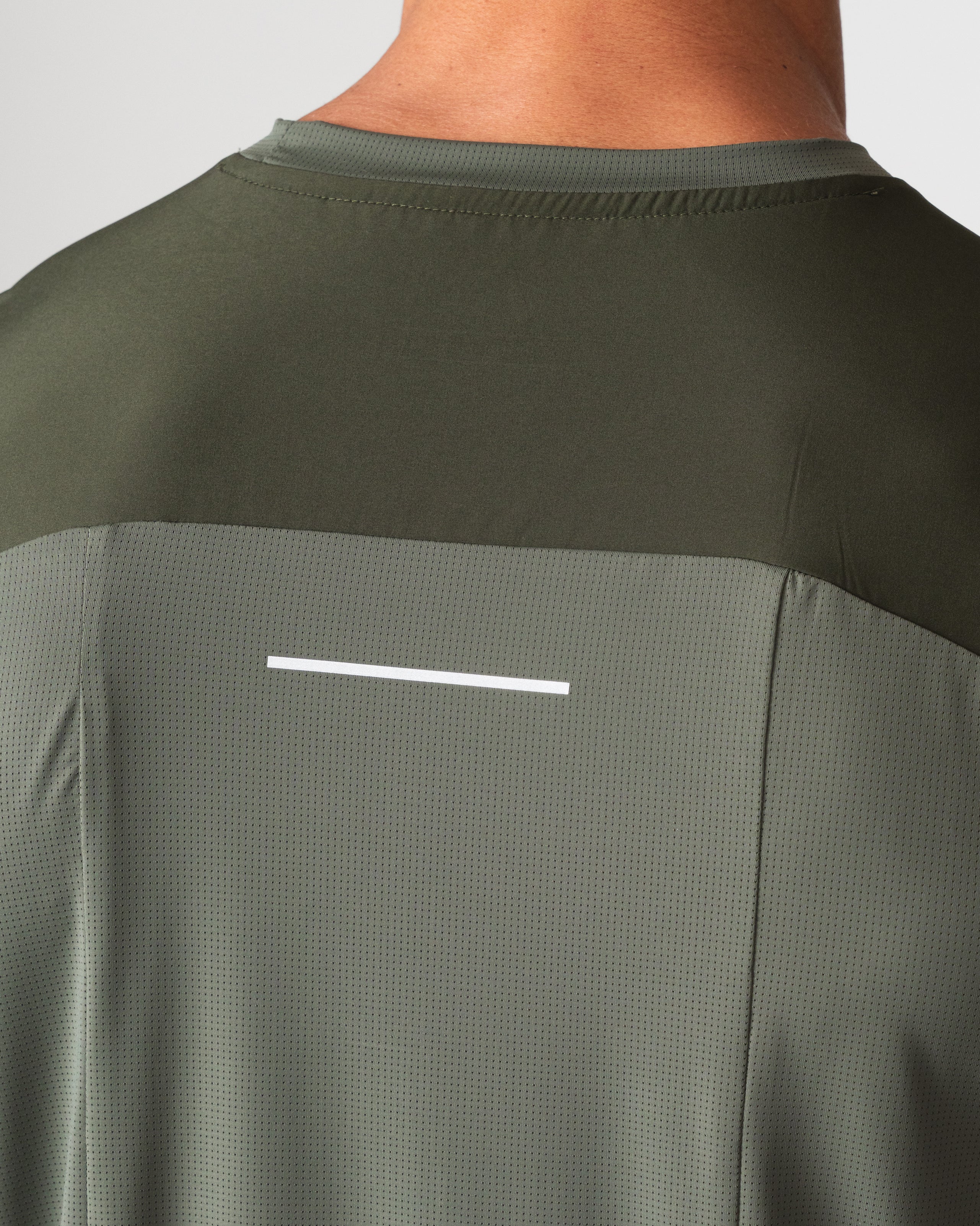 SRG T-Shirt in Deep Olive, close-up of back yoke